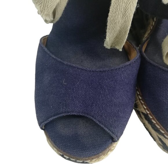 Tory Burch Wedge Espadrille Linley Platform Sandals Size 6.5-7? Peep Toe Blue - Picture 4 of 15